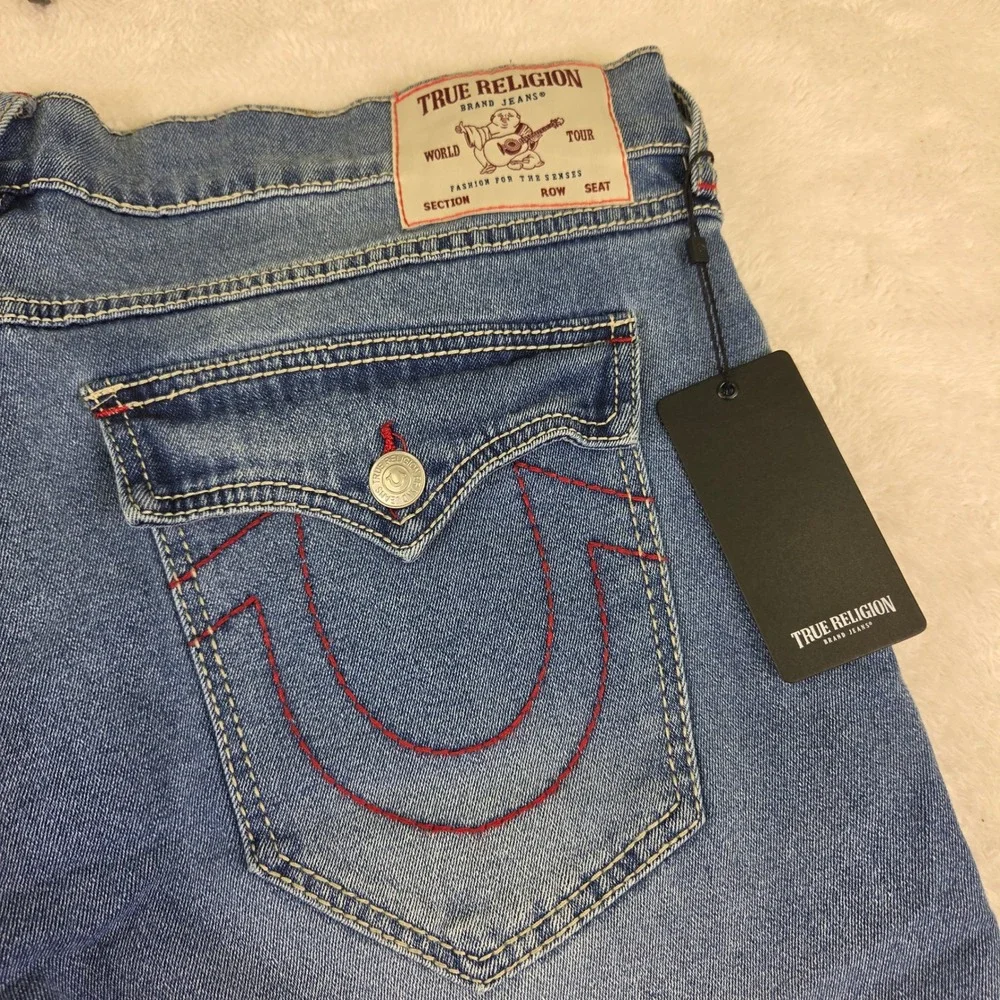 True Religion Ricky Straight Leg Blue Jeans Red Horseshoe Flap Pocket Mens 40